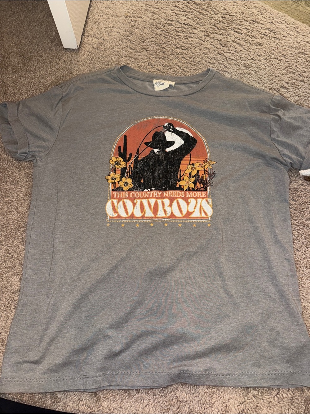 Gray Graphic 'This Country Needs More Cowboys' Womens Tee